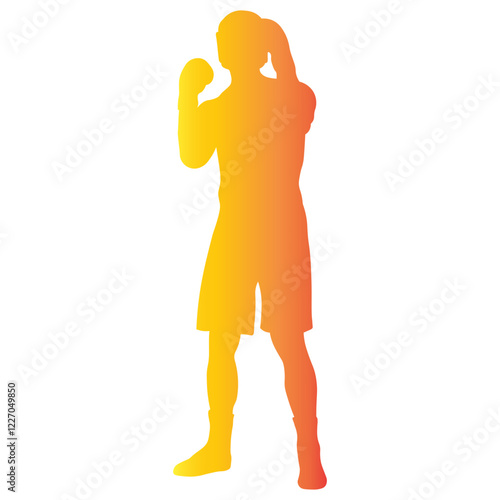 Male Boxing Player Silhouette with Colorful Design. Vector Illustration in Gradient Color