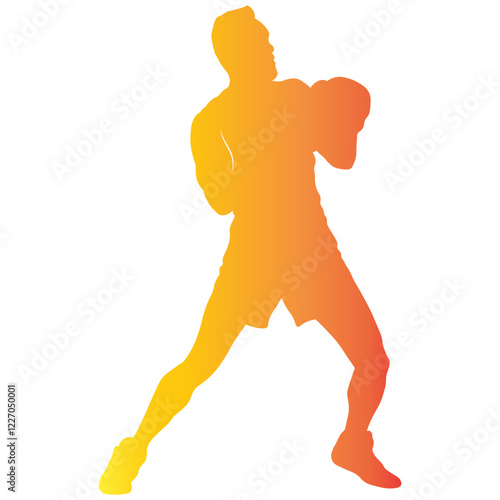 Male Boxing Player Silhouette with Colorful Design. Vector Illustration in Gradient Color
