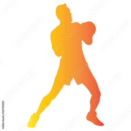 Male Boxing Player Silhouette with Colorful Design. Vector Illustration in Gradient Color