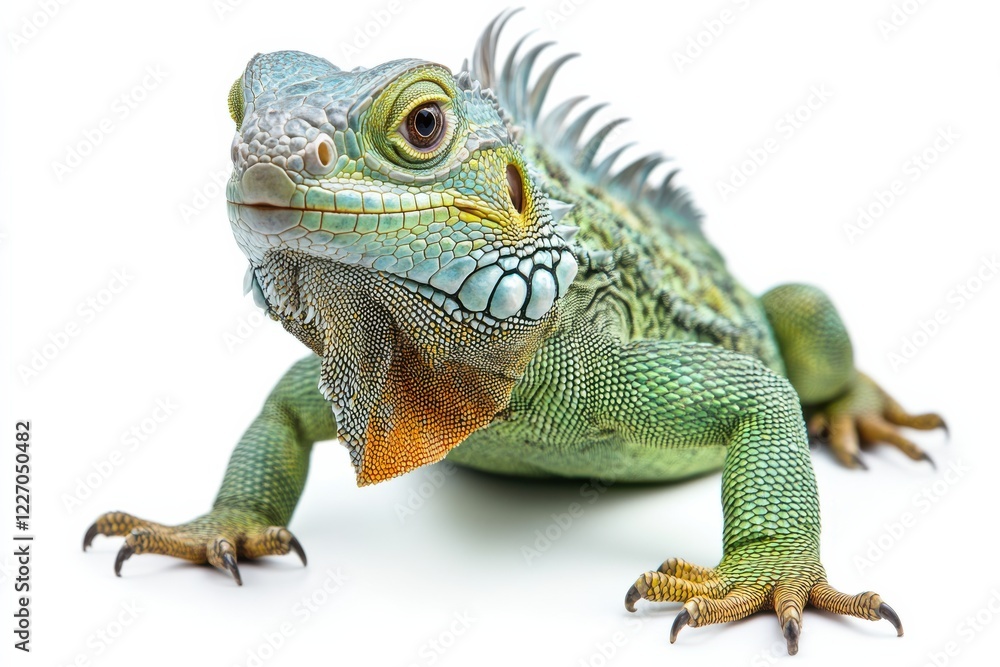 Obraz premium Vibrant Green Iguana on White Background