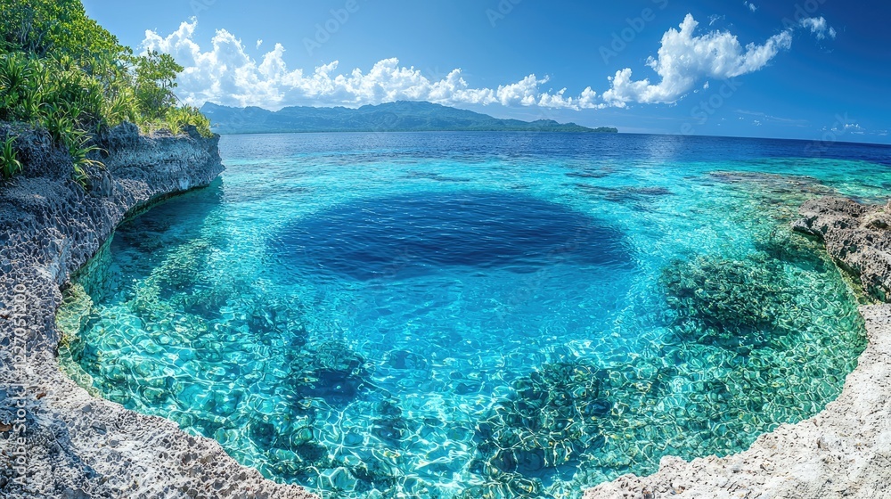Crystal clear tropical water pool near a rocky shore Crystal clear tropical water pool near a rocky shore