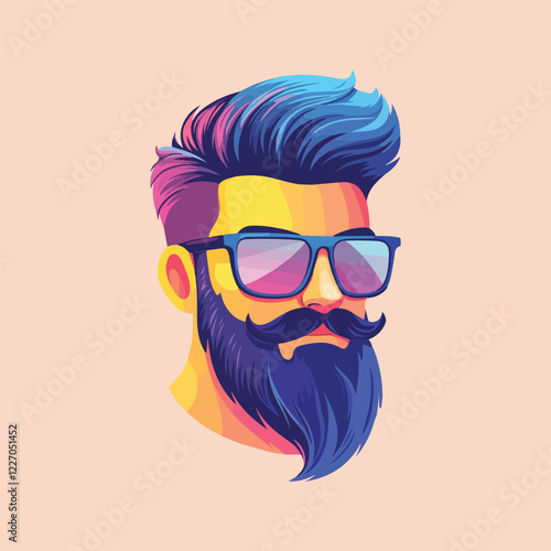 Man with a beard mustache and glasses cartoon Vector Illustration