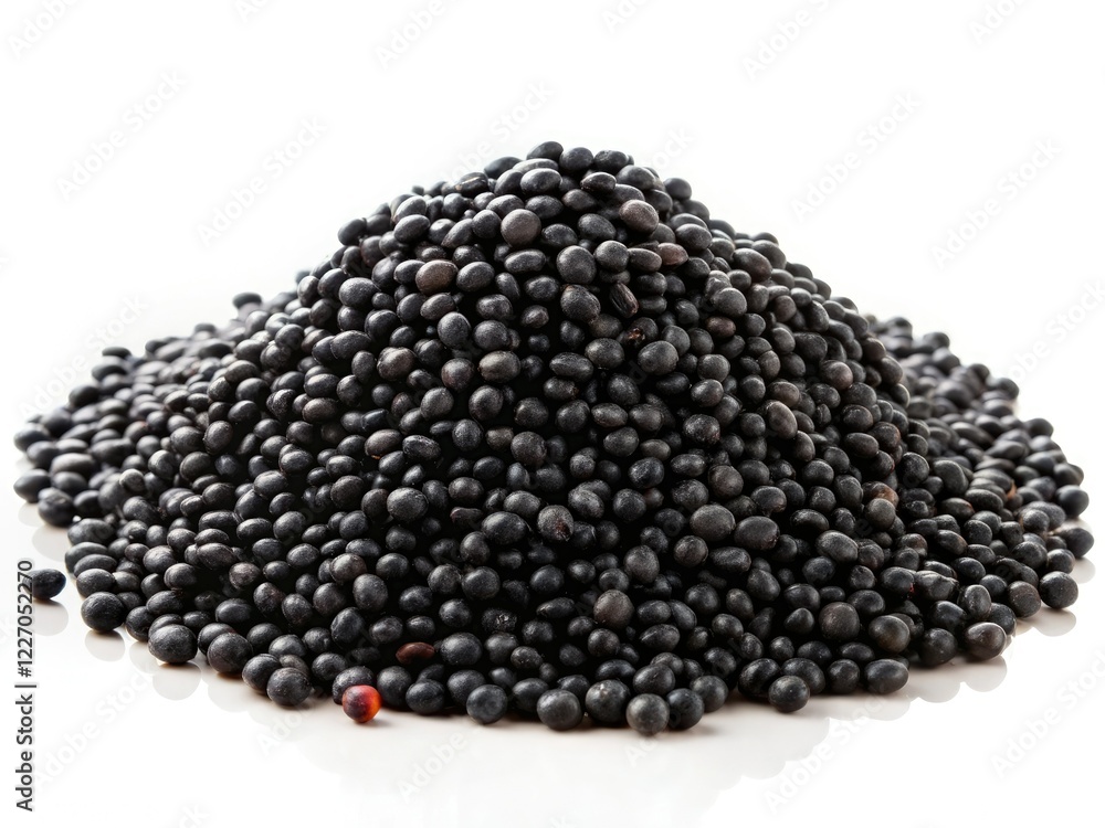 High-resolution macro shot of black beluga lentils, isolated on white. Perfect for culinary or food stock photography. High-resolution macro shot of black beluga lentils, isolated on white. Perfect for culinary or food stock photography.
