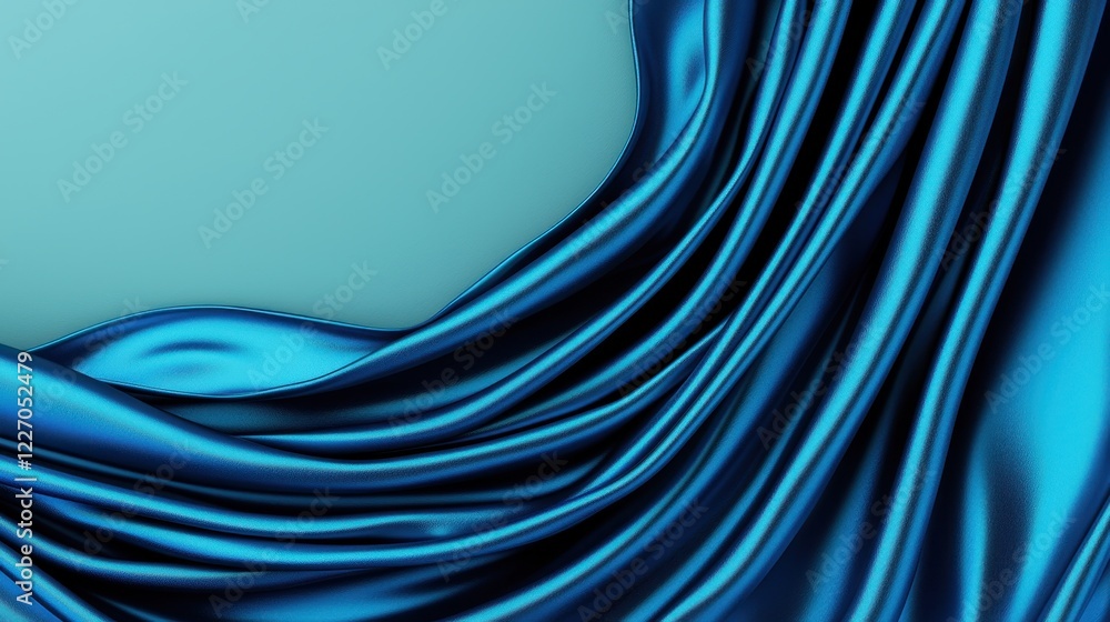 Obraz premium Flowing blue satin fabric on a soft background.