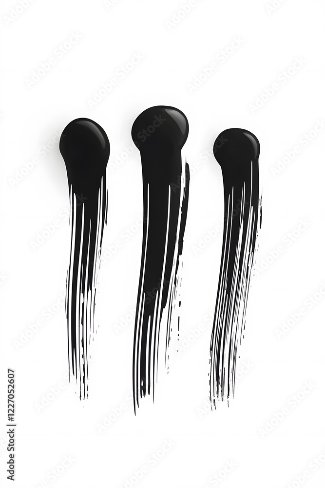 Black brush paint strokes, ink grungy decoration elements isolated on white background Black brush paint strokes, ink grungy decoration elements isolated on white background