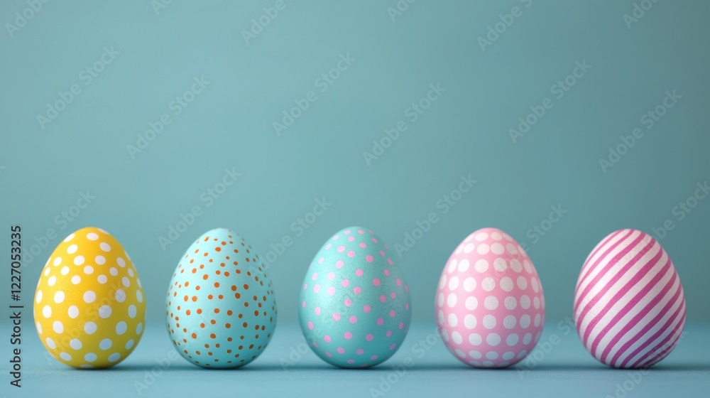 Easter day concept. Beautifully Decorated Easter Eggs with Bunny and Colorful Patterns Easter day concept. Beautifully Decorated Easter Eggs with Bunny and Colorful Patterns