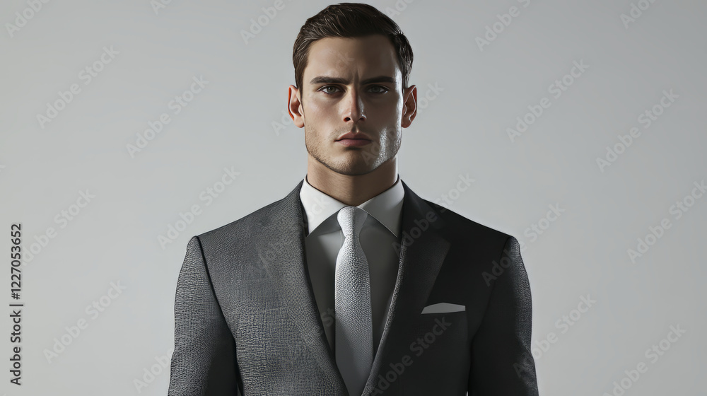 man with a short beard and neatly combed brown hair, dressed in a charcoal suit with a navy tie, smiling warmly, white background. man with a short beard and neatly combed brown hair, dressed in a charcoal suit with a navy tie, smiling warmly, white background.
