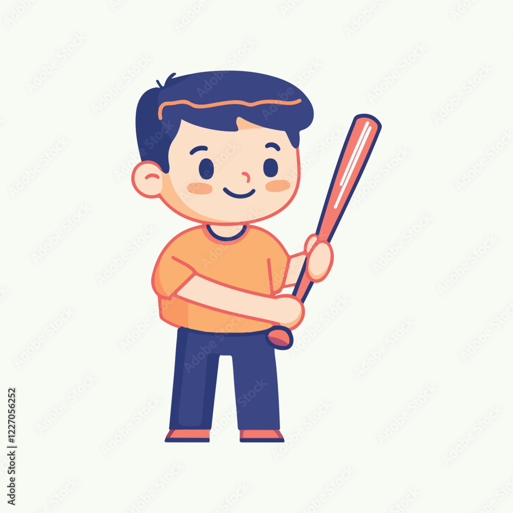 Cute boy holding a baseball bat Cartoon Vector Illustration Cute boy holding a baseball bat Cartoon Vector Illustration