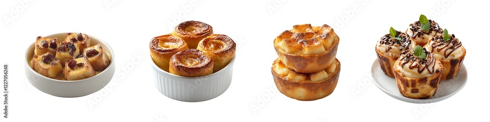Set of Mini Bread Puddings Isolated on Transparent Background Set of Mini Bread Puddings Isolated on Transparent Background