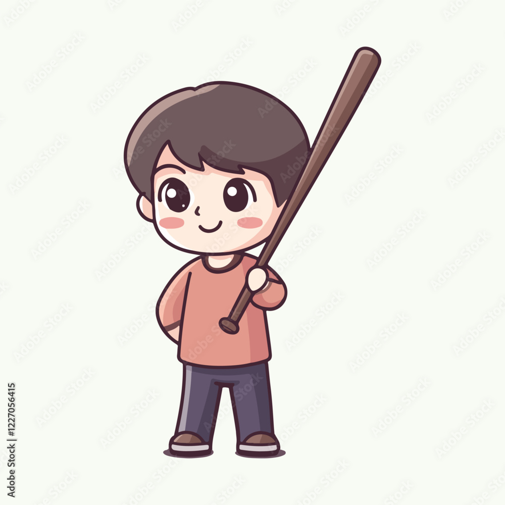 Cute boy holding a baseball bat Cartoon Vector Illustration Cute boy holding a baseball bat Cartoon Vector Illustration
