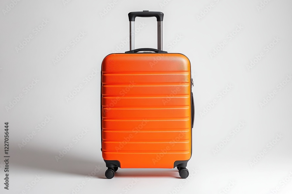 Bright orange suitcase for travel with retractable handle and wheels Bright orange suitcase for travel with retractable handle and wheels