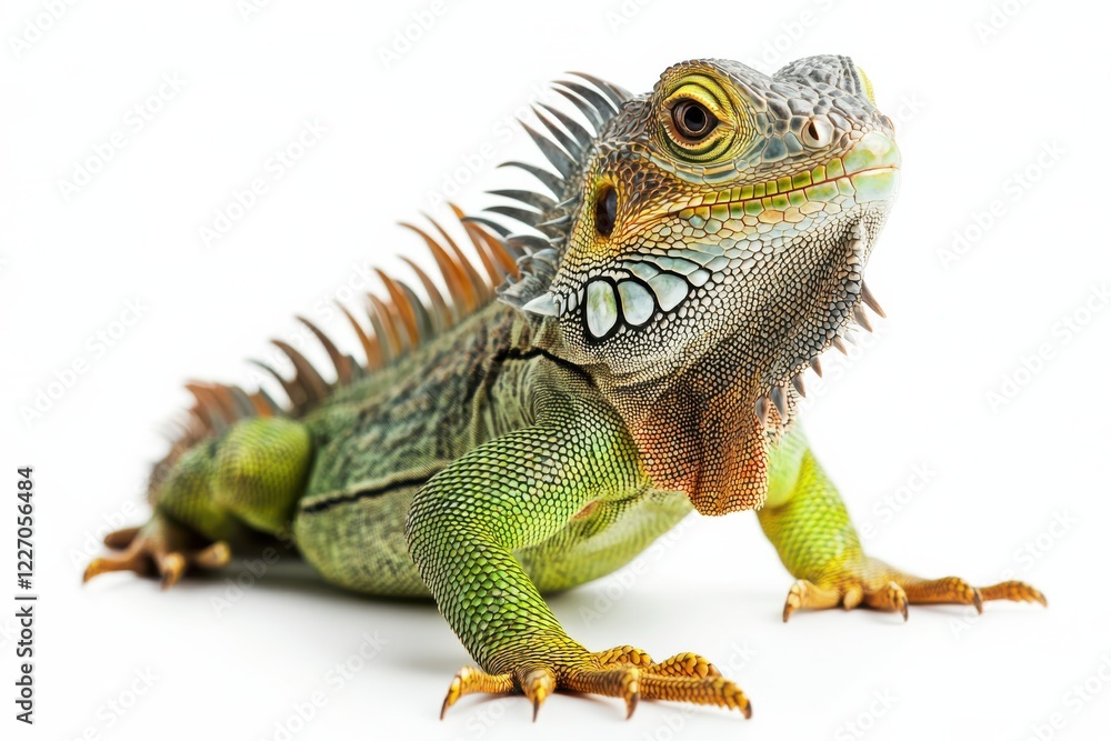 Fototapeta premium Vibrant Green Iguana on White