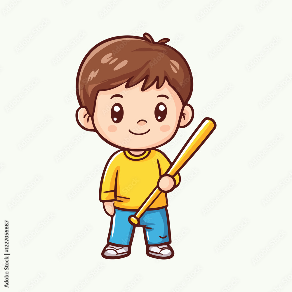 Cute boy holding a baseball bat Cartoon Vector Illustration Cute boy holding a baseball bat Cartoon Vector Illustration