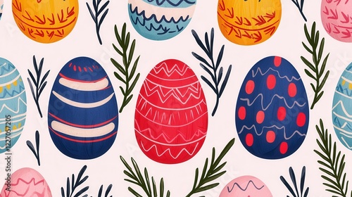 Easter day concept. Whimsical Easter Eggs with Playful Doodles and Patterns