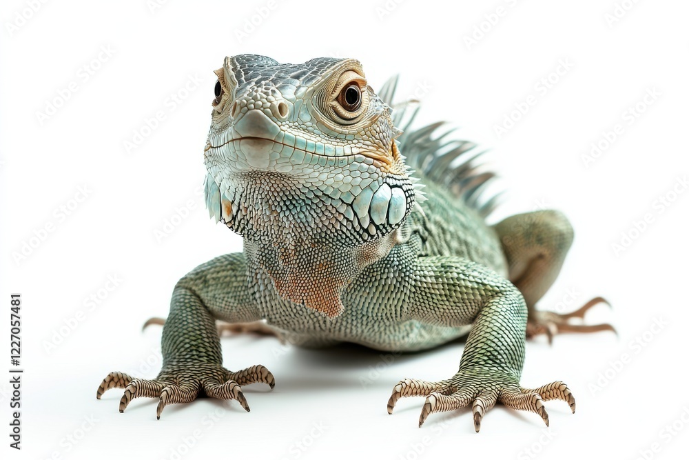 Obraz premium Green iguana posing against white background