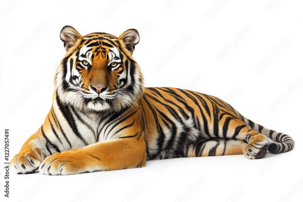 Fototapeta premium Majestic tiger resting on white background