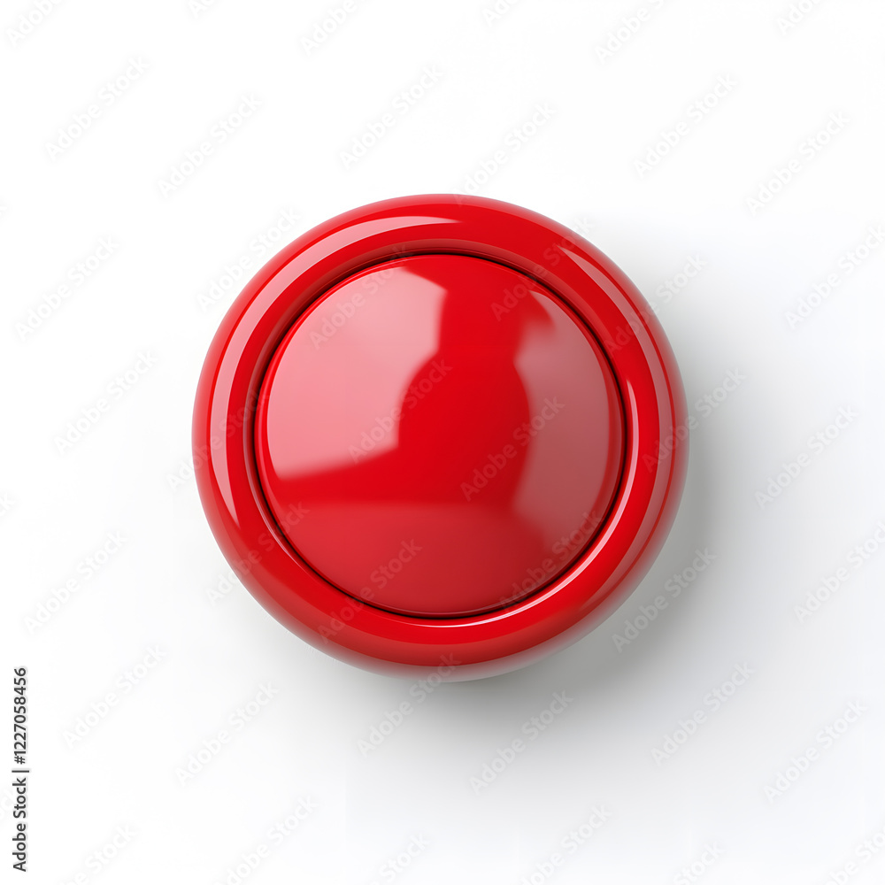 Top view 3d red button isolated on white background