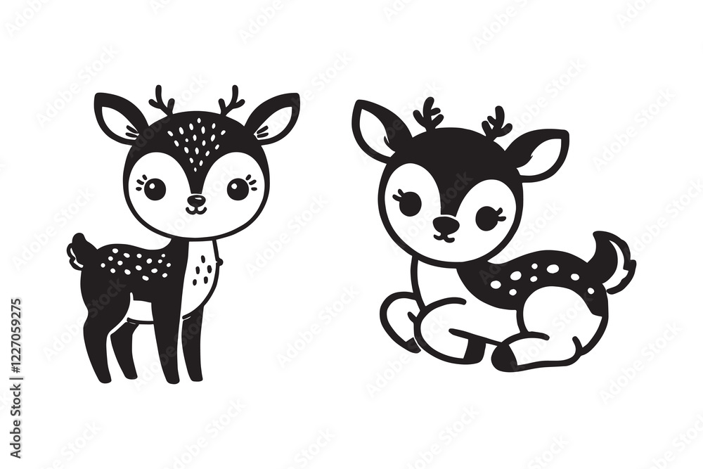 Naklejka premium Baby deer silhouette with white background