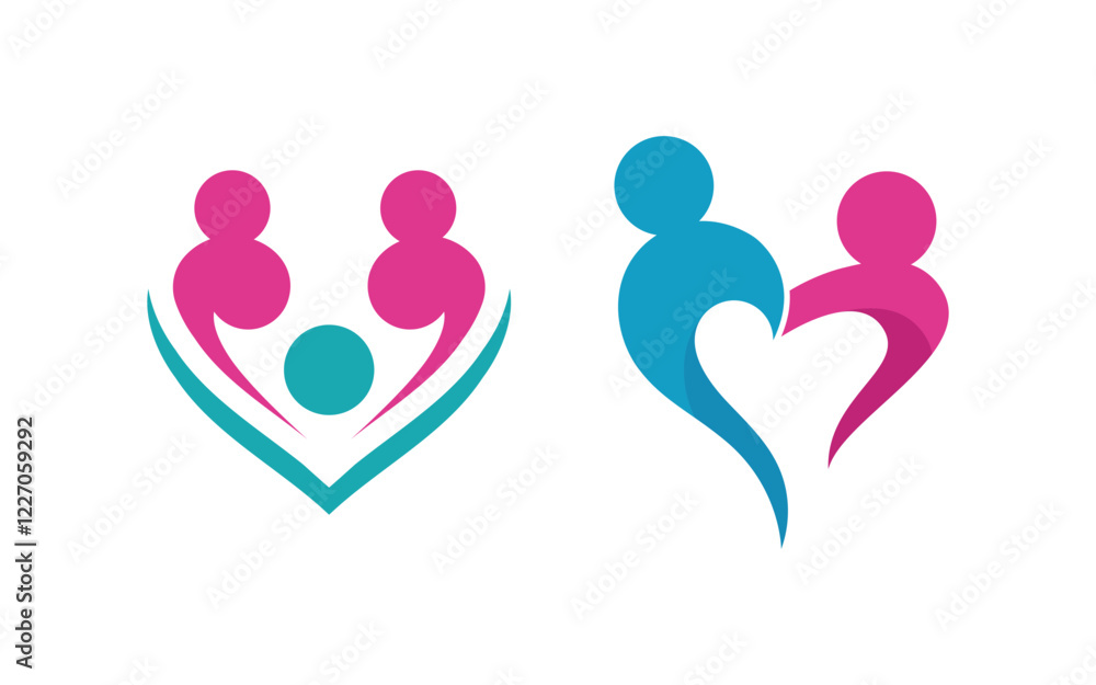 Community adoption care network and social icon illustration logo design Community adoption care network and social icon illustration logo design