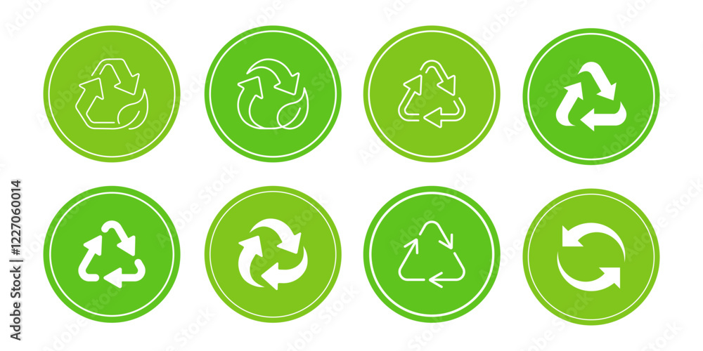 Recycle Icon Badges Vector Set. Eco Symbol. Zero Waste Sign. Cycle Patches. Recycle Icon Badges Vector Set. Eco Symbol. Zero Waste Sign. Cycle Patches.