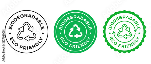 Biodegradable Badge Sign. Eco Friendly Leaf Icon Label. Recycle Symbol.