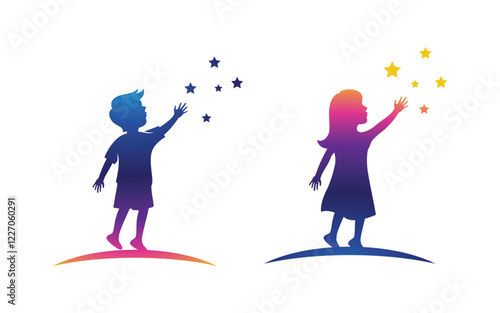 Happy kids Playing concept vector illustration Logo design