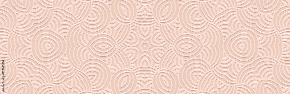 Banner, ethnic openwork cover design. Geometric glamorous 3D pattern, pink background, embossing, vintage. Embossed ornaments, arabesques of the East, Asia, India, Mexico, Aztec, Peru. Banner, ethnic openwork cover design. Geometric glamorous 3D pattern, pink background, embossing, vintage. Embossed ornaments, arabesques of the East, Asia, India, Mexico, Aztec, Peru.