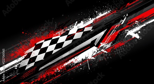 Abstract racing background with checkered flag and grunge elements.

