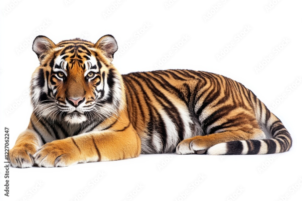 Obraz premium Majestic tiger resting on white background