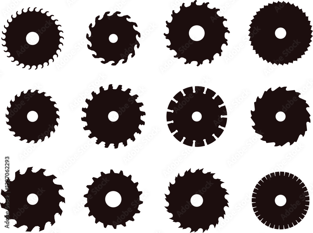 Minimalist Circular Saw Blade Silhouette Vector Collection