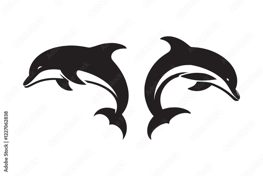 Fototapeta premium Dolphin silhouette vector with white background