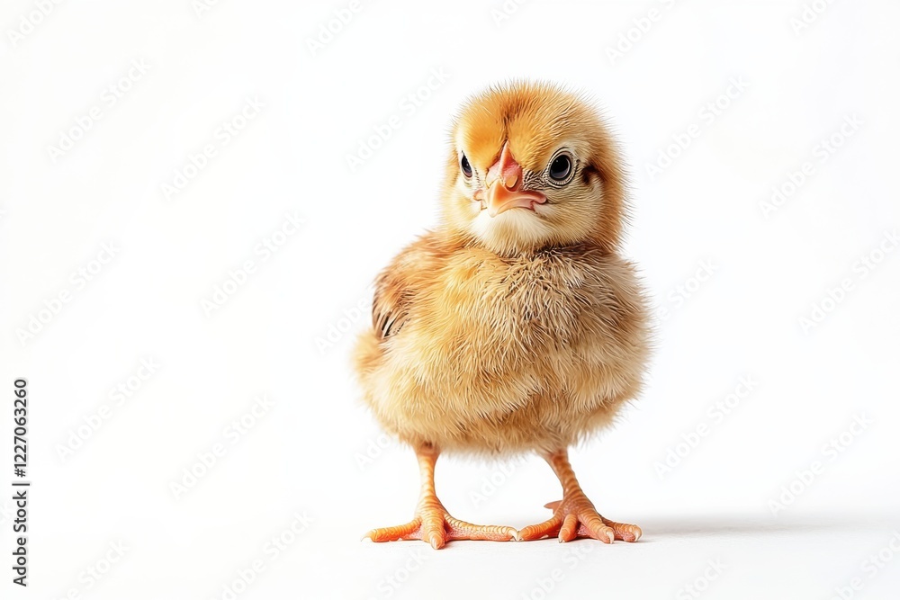 Obraz premium Fluffy chick standing on white background.