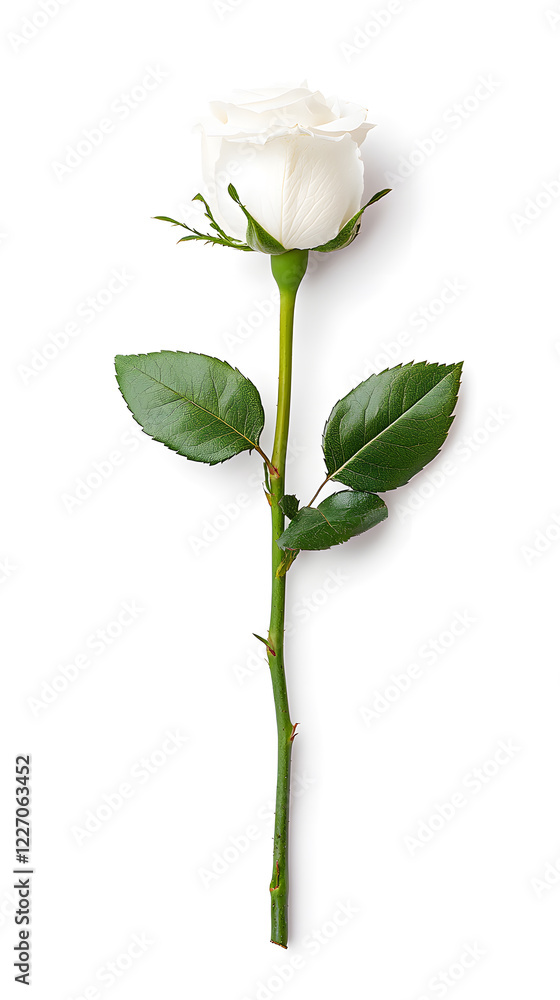 Fototapeta premium A single white flower rose, isolated white background