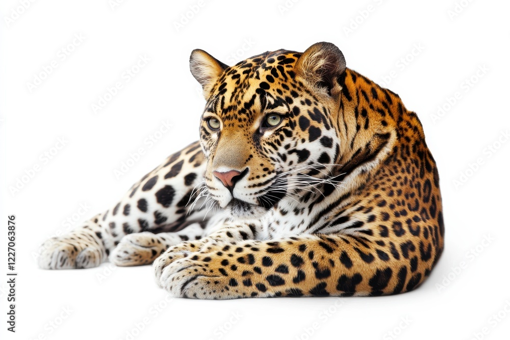 Majestic jaguar rests, spotted coat gleaming. Majestic jaguar rests, spotted coat gleaming.