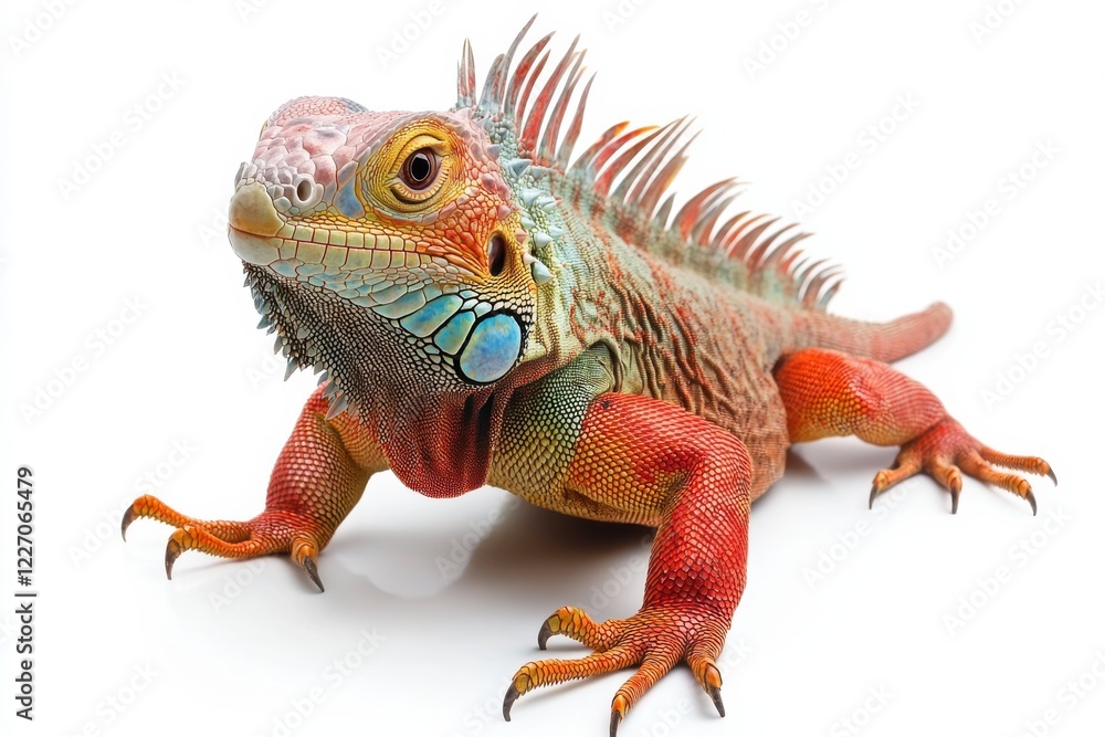 Fototapeta premium Vibrant Green Iguana on White Background