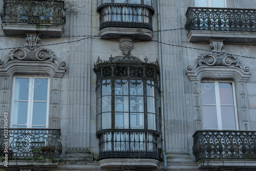 Old balcony in a street of vigo, in the Casco Vello