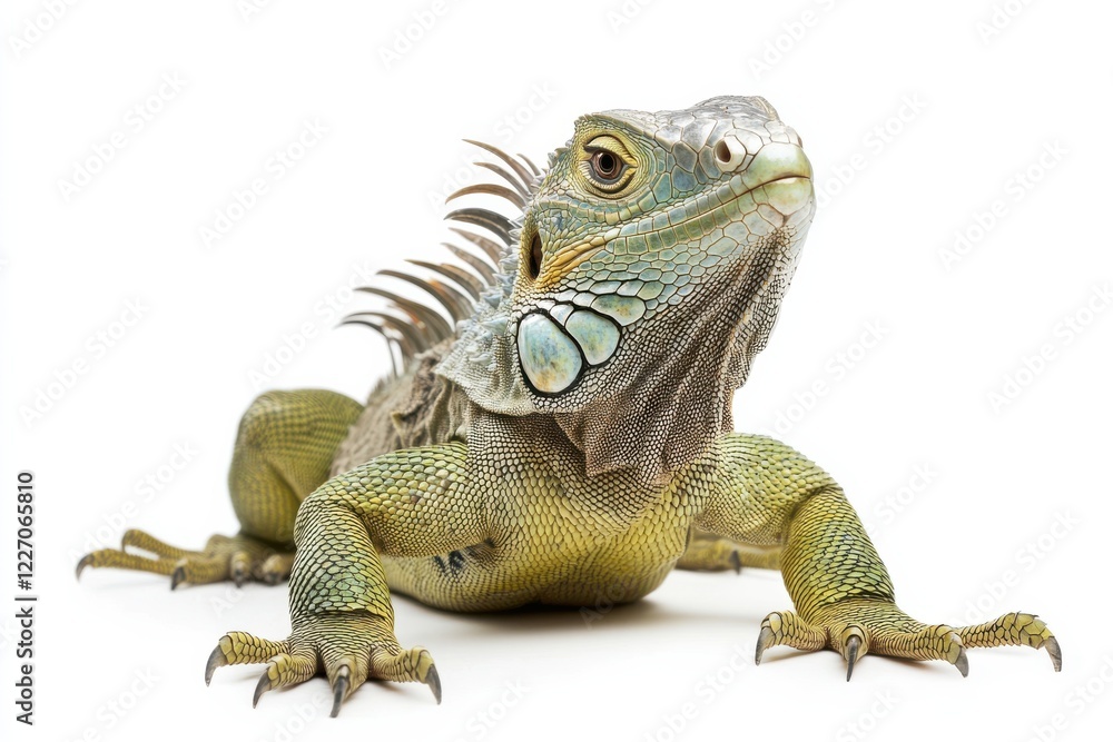 Obraz premium Green iguana basking in the sun.