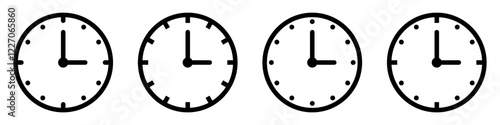 Vector Time and Clock icons set.Clocks icon collection design. Horizontal set of analog clock icon symbol