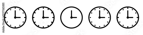 Vector Time and Clock icons set.Clocks icon collection design. Horizontal set of analog clock icon symbol