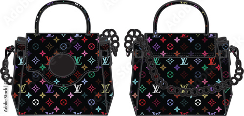 Stylish Multicolor Monogram Pattern Handbag, Shoulder Bag Design