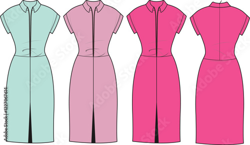 Elegant Zip Front Pencil Dress Fashion Design Template