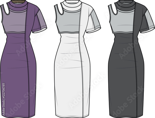 Stylish Midi Dresses: Three Color Options, Cut-Out Shoulder Design