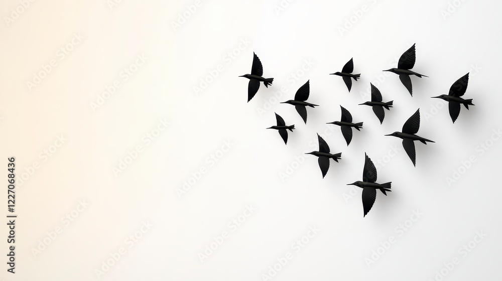 Naklejka premium Black Birds in Flight A Minimalist Composition