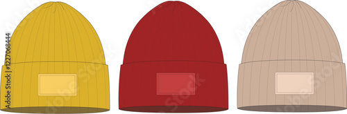 Three Stylish Knit Winter Beanies Hat Design Template