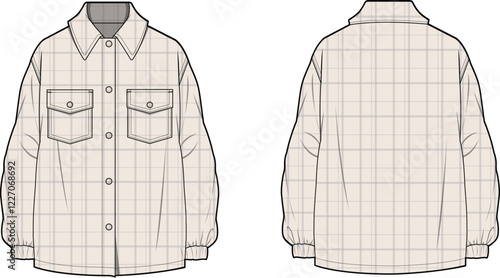 Oversized Plaid Shirt Technical Fashion Flat Sketch