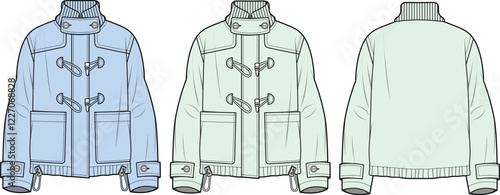 Women's Fashion Flat Sketch Duffle Coat Designs