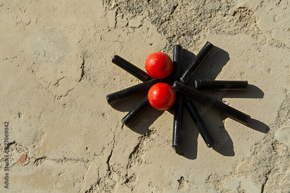 pile of jacks and small ball pile of jacks and small ball
