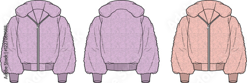 Women's Fuzzy Zip-Up Jacket Flat Sketch Design