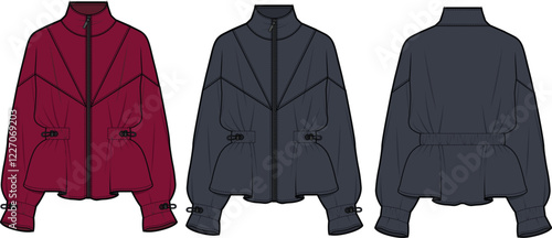 Women's Fashion Jacket Design Flat Sketch Mockup