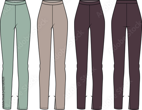 Women's High Waisted Leggings Fashion Flat Sketches Side Slits